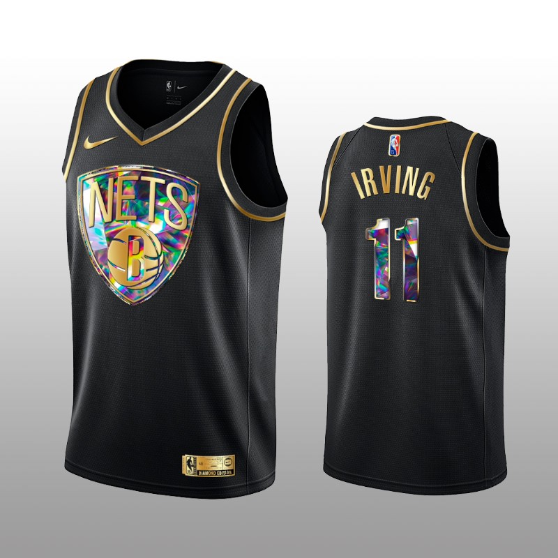 Men's Brooklyn Nets #11 Kyrie Irving 2021 22 Black Golden Edition 75th Anniversary Diamond Logo Stitched Basketball Jersey