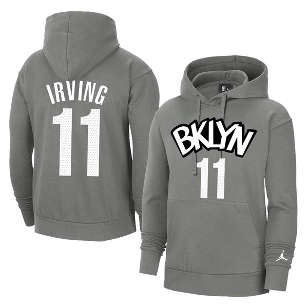 Men's Brooklyn Nets #11 Kyrie Irving 2021 Grey Pullover Hoodie