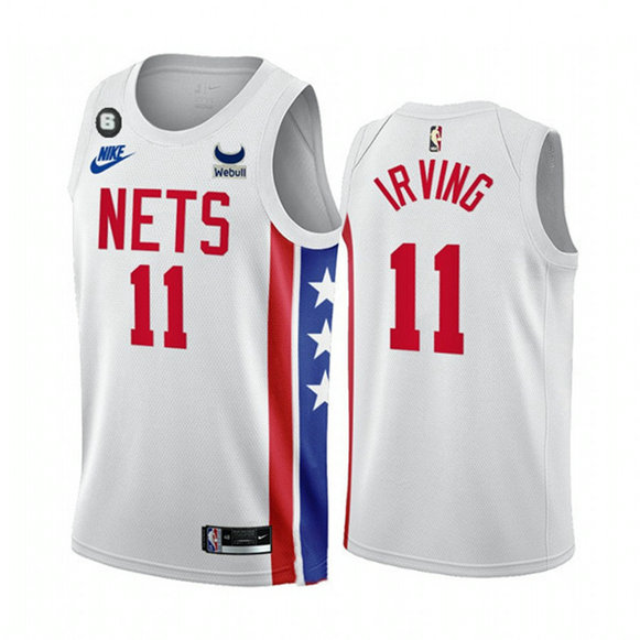 Men's Brooklyn Nets #11 Kyrie Irving 2022 23 White With Patch Classic Edition With NO.6 Patch Stitched Basketball Jersey
