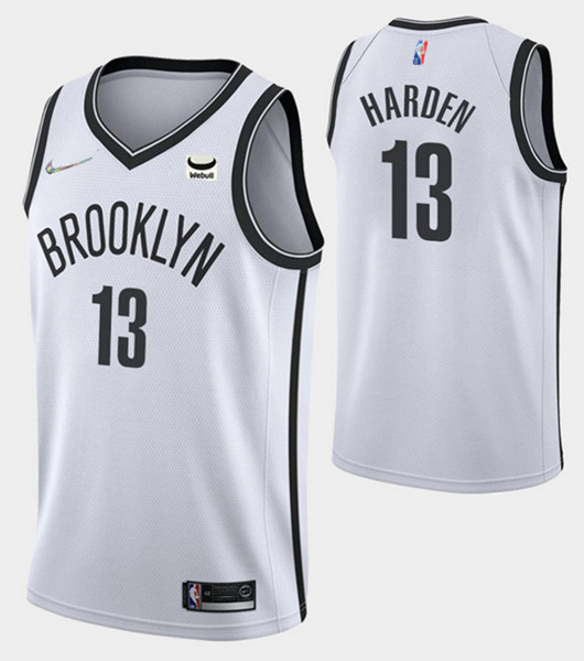 Men's Brooklyn Nets #13 James Harden White 75th Anniversary Association Edition Stitched NBA Jersey