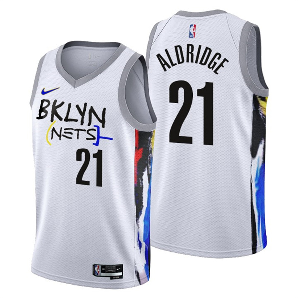 Men's Brooklyn Nets #21 LaMarcus Aldridge 2022 23 White City Edition Stitched Basketball Jersey