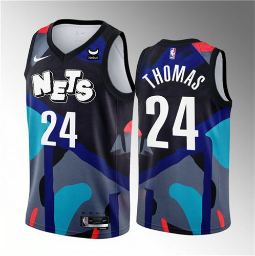Men's Brooklyn Nets #24 Cam Thomas Black 2023 24 City Edition Stitched Basketball Jersey