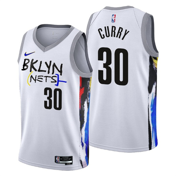 Men's Brooklyn Nets #30 Seth Curry 2022 23 White City Edition Stitched Basketball Jersey