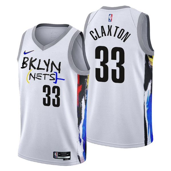 Men's Brooklyn Nets #33 Nicolas Claxton 2022 23 White City Edition Stitched Basketball Jersey