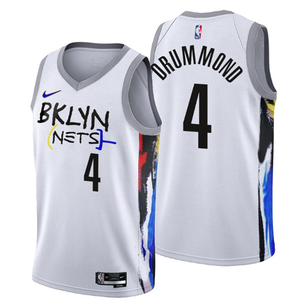 Men's Brooklyn Nets #4 Andre Drummond 2022 23 White City Edition Stitched Basketball Jersey