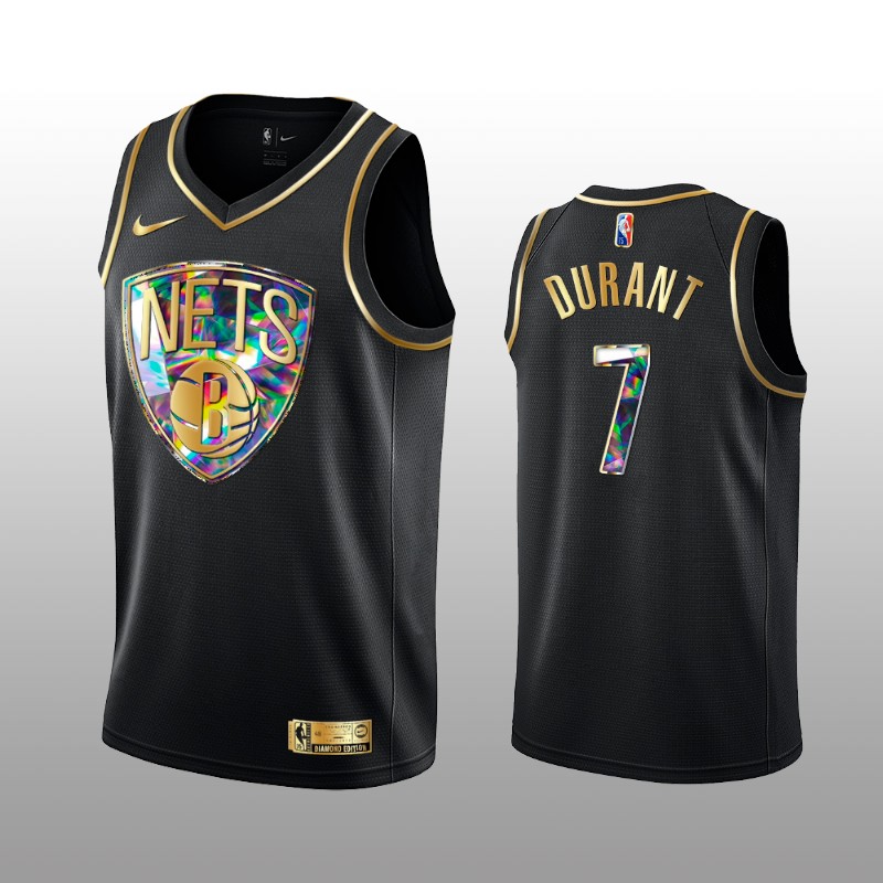 Men's Brooklyn Nets #7 Kevin Durant 2021 22 Black Golden Edition 75th Anniversary Diamond Logo Stitched Basketball Jersey