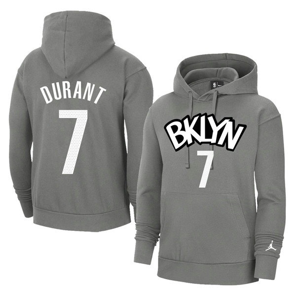 Men's Brooklyn Nets #7 Kevin Durant 2021 Grey Pullover Hoodie