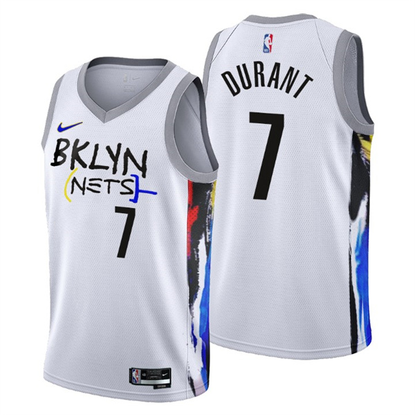 Men's Brooklyn Nets #7 Kevin Durant 2022 23 White City Edition Stitched Basketball Jersey