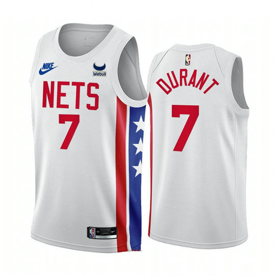 Men's Brooklyn Nets #7 Kevin Durant 2022 23 White With Patch Classic Edition Stitched Basketball Jersey