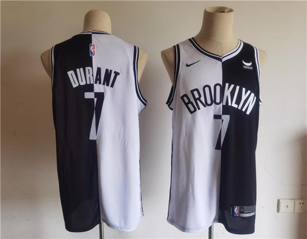 Men's Brooklyn Nets #7 Kevin Durant Black White Split Stitched Basketball Jersey