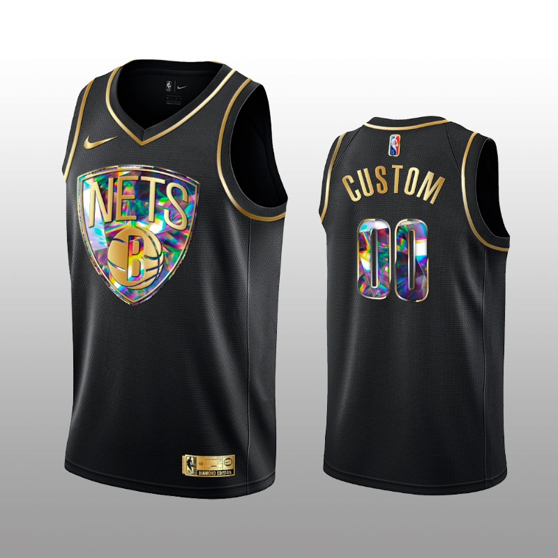 Men's Brooklyn Nets Active Player Custom 2021 22 Black Golden Edition 75th Anniversary Diamond Logo Stitched Basketball Jersey