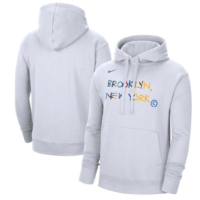 Men's Brooklyn Nets White 2022 23 City Edition Essential Pullover Hoodie