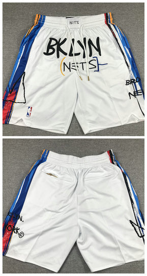 Men's Brooklyn Nets White Shorts 