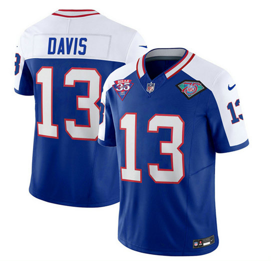 Men's Buffalo Bills #13 Gabe Davis Blue White 35th And 75th Patch 2023 F.U.S.E. Throwback Vapor Untouchable Limited Stitched Jersey