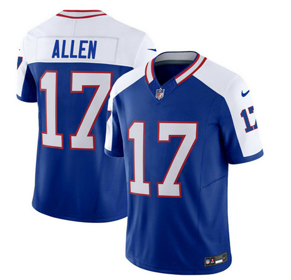 Men's Buffalo Bills #17 Josh Allen Blue White 2023 F.U.S.E. Throwback Vapor Untouchable Limited Stitched Jersey