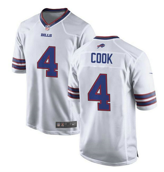 Men's Buffalo Bills #4 James Cook White Stitched Game Football Jersey