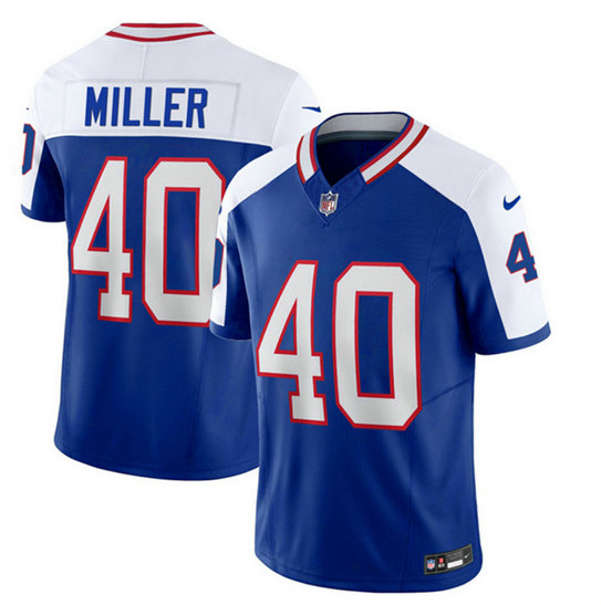 Men's Buffalo Bills #40 Von Miller Blue White 2023 F.U.S.E. Throwback Vapor Untouchable Limited Stitched Jersey