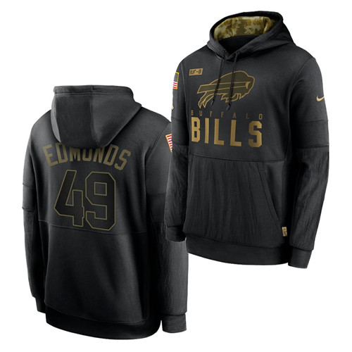 Men's Buffalo Bills #49 Tremaine Edmunds 2020 Salute To Service Black Sideline Performance Pullover Hoodie