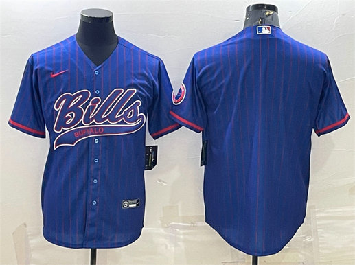 Men's Buffalo Bills Blank Royal With Patch Cool Base Stitched Baseball Jersey