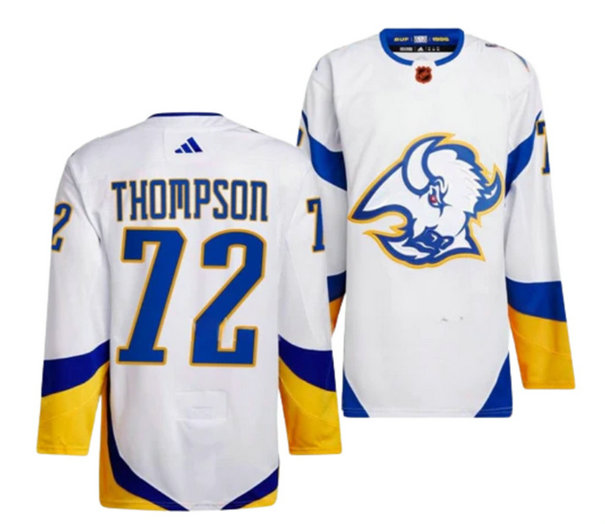 Men's Buffalo Sabres #72 Tage Thompson White 2022 23 Reverse Retro Stitched Jersey