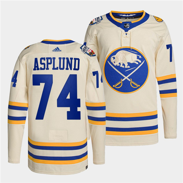 Men's Buffalo Sabres #74 Rasmus Asplund 2022 Cream Heritage Classic Stitched Jersey