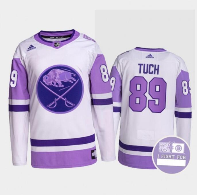 Men's Buffalo Sabres #89 Alex Tuch Fights Purple White Cancer Blue Stitched Jersey