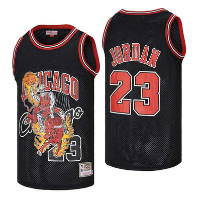 Men's Bulls 23 Michael Jordan skeleton black Jersey