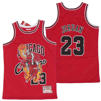 Men's Bulls 23 Michael Jordan skeleton red Jersey