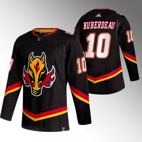 Men's Calgary Flames #10 Jonathan Huberdeau 2020-21 Black Reverse Retro Stitched Jersey