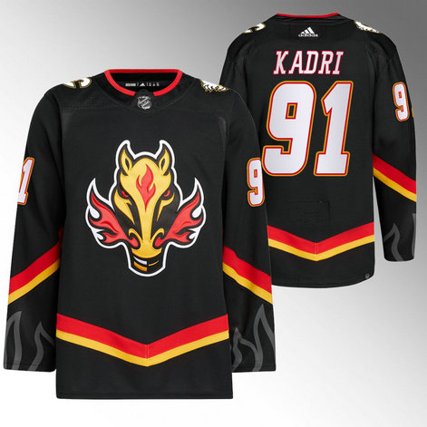 Men's Calgary Flames #91 Nazem Kadri 2020-21 Black Reverse Retro Stitched Jersey