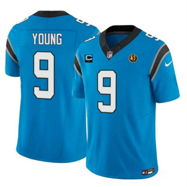 Men's Carolina Panthers #9 Bryce Young Blue 2023 F.U.S.E. With 1-Star C Patch And John Madden Patch Vapor Limited Stitched Football Jersey