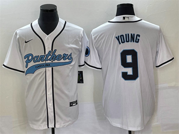 Men's Carolina Panthers #9 Bryce Young White With Patch Cool Base Stitched Baseball Jersey