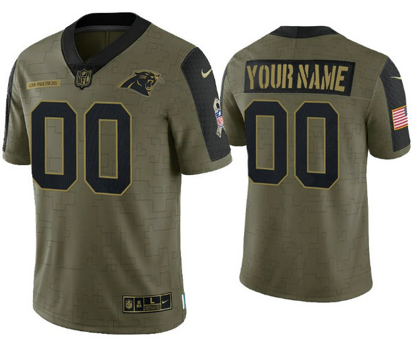 Men's Carolina Panthers ACTIVE PLAYER Custom 2021 Olive Salute To Service Limited Stitched Jersey