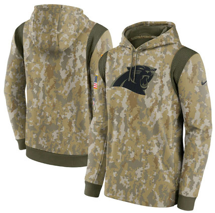 Men's Carolina Panthers Camo 2021 Salute To Service Therma Performance Pullover Hoodie