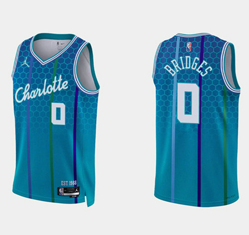 Men's Charlotte Hornets #0 Miles Bridges 2021 22 Blue 75th Anniversary City Edition Stitched Basketball Jersey