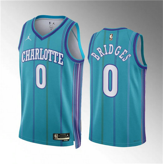 Men's Charlotte Hornets #0 Miles Bridges Teal 2023 24 Classic Edition Stitched Basketball Jersey