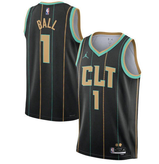 Men's Charlotte Hornets #1 LaMelo Ball 2022 2023 Black City Edition Stitched Basketball Jersey