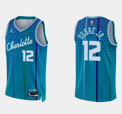 Men's Charlotte Hornets #12 Kelly Oubre Jr. 2021 22 Blue 75th Anniversary City Edition Stitched Basketball Jersey