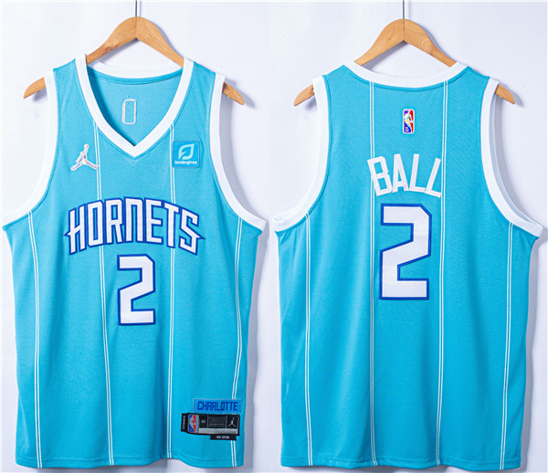 Men's Charlotte Hornets #2 LaMelo Ball Blue 75th Anniversary Stitched NBA JerseyS