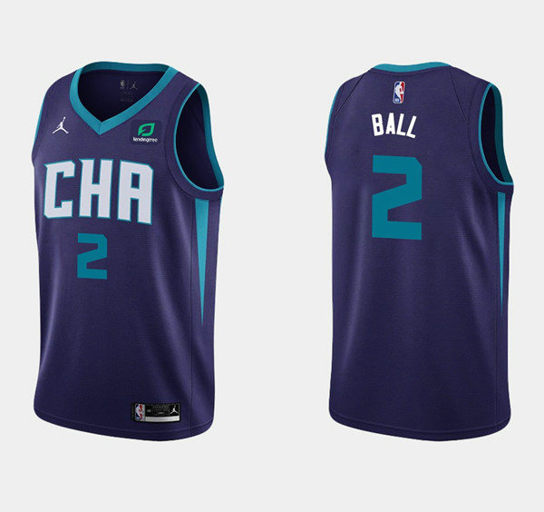 Men's Charlotte Hornets #2 LaMelo Ball Purple Stitched Basketball Jersey