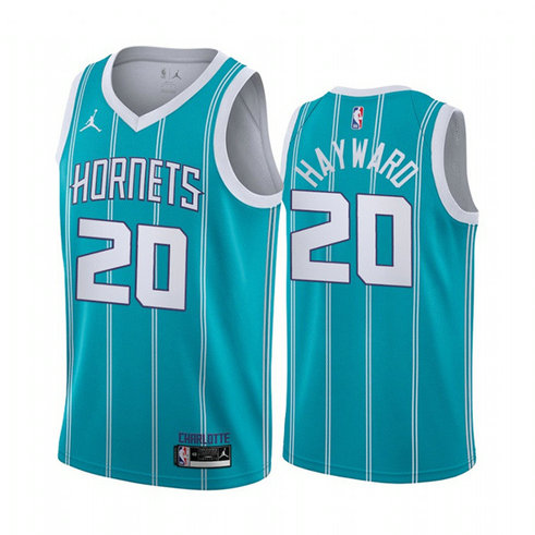 Men's Charlotte Hornets #20 Gordan Hayward Aqua Stitched Basketball Jersey