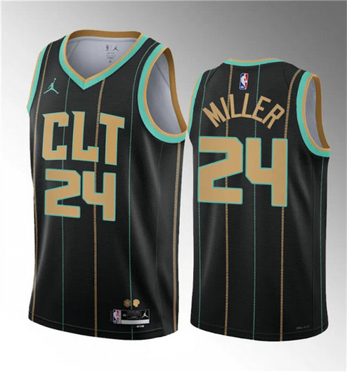 Men's Charlotte Hornets #24 Brandon Miller Black 2022 23 Draft City Edition Stitched Basketball Jersey