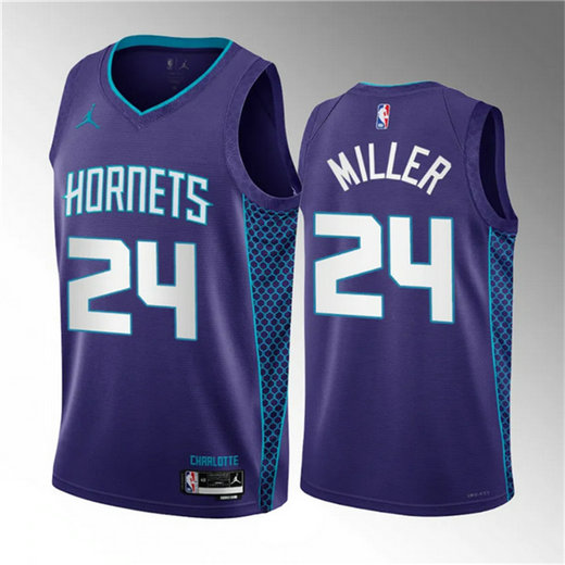 Men's Charlotte Hornets #24 Brandon Miller Purple 2022 23 Draft Statement Edition Stitched Basketball Jersey