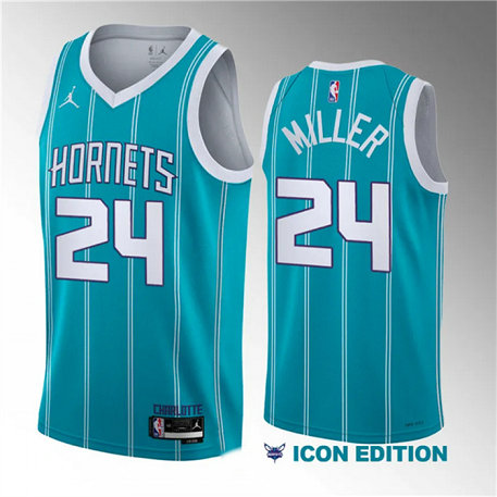 Men's Charlotte Hornets #24 Brandon Miller Teal 2022 23 Draft Icon Edition Stitched Basketball Jersey
