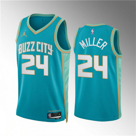 Men's Charlotte Hornets #24 Brandon Miller Teal 2023 24 City Edition Stitched Basketball Jersey