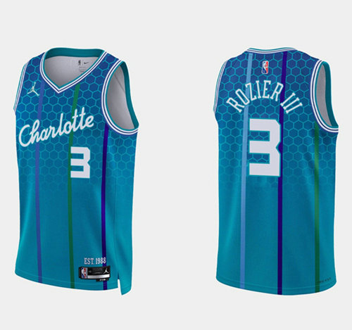 Men's Charlotte Hornets #3 Terry Rozier III 2021 22 Blue 75th Anniversary City Edition Stitched Basketball Jersey
