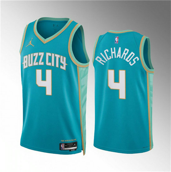Men's Charlotte Hornets #4 Nick Richards Teal 2023 24 City Edition Stitched Basketball Jersey