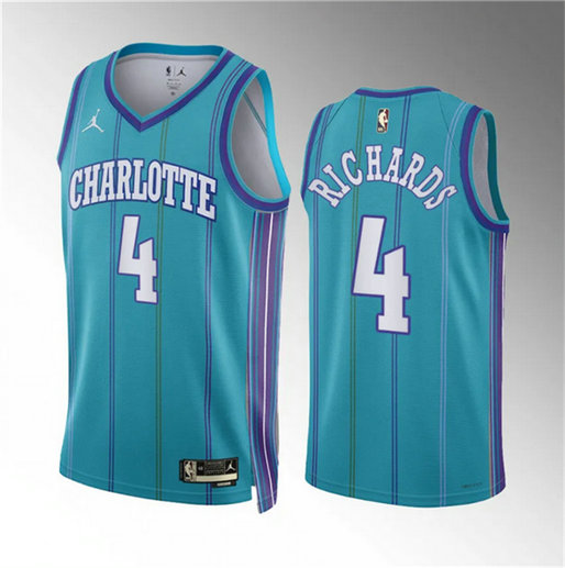 Men's Charlotte Hornets #4 Nick Richards Teal 2023 24 Classic Edition Stitched Basketball Jersey