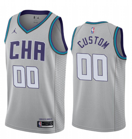 Men's Charlotte Hornets Custom Name Number Jersey 2019-20 Gray City Edition