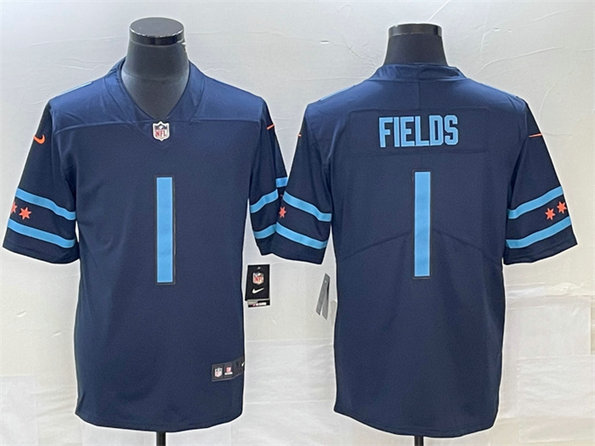 Men's Chicago Bears #1 Justin Fields Navy 2019 City Edition Limited Stitched NFL Jersey